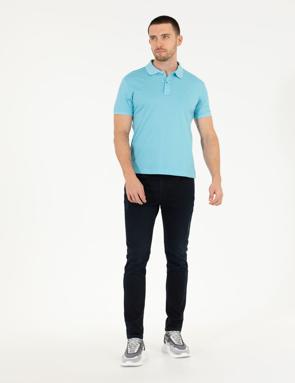 A__k Mavi Slim Fit %100 Pamuk Polo Yaka Merserize Ti__rt