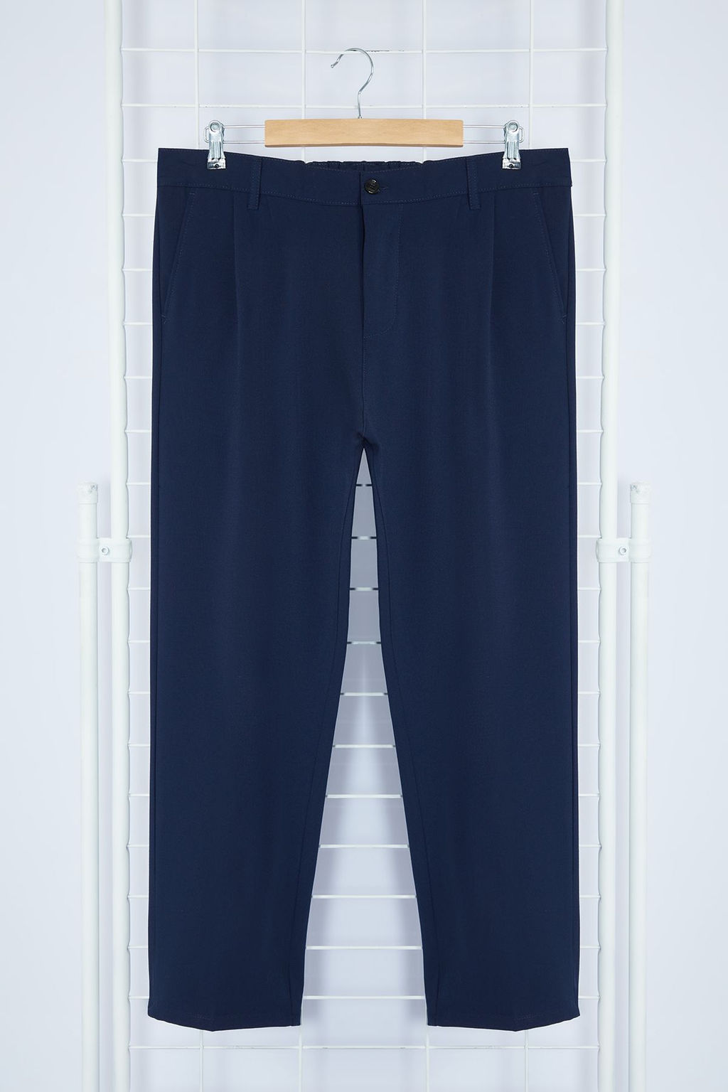 Lacivert Pileli Klasik Baggy Fit Kumas Pantolon TMNSS24PL00024