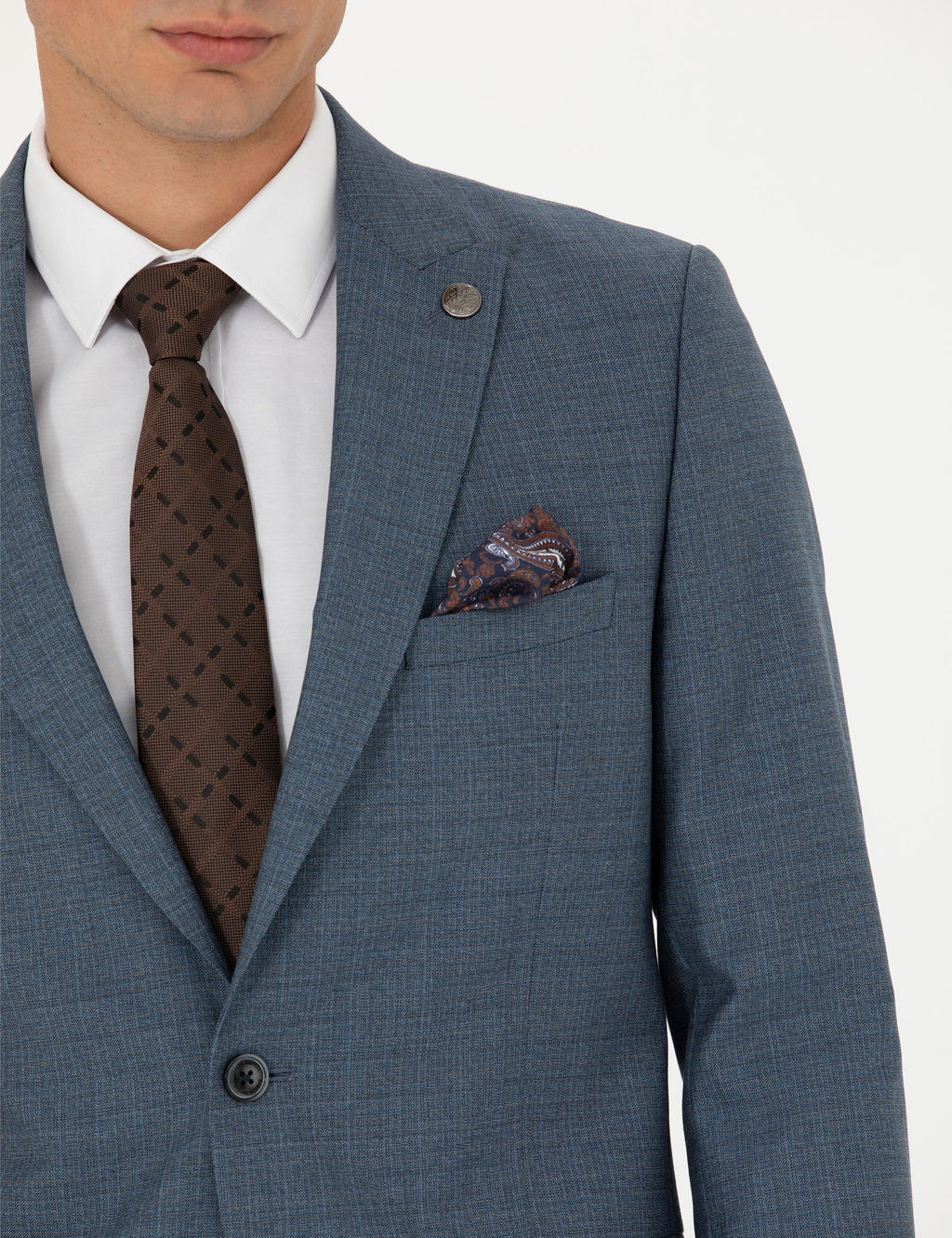 %100 Y_n Koyu Mavi Ekstra Slim Fit Tak_m Elbise