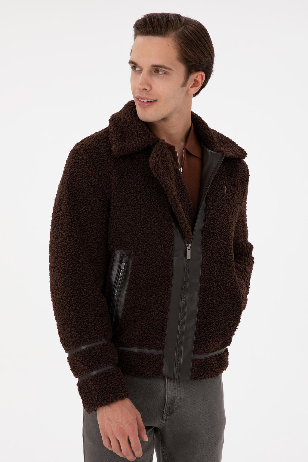 Мужская коричневая кожаная куртка Неожиданная скидка в корзине - U.s. polo assn фото 3