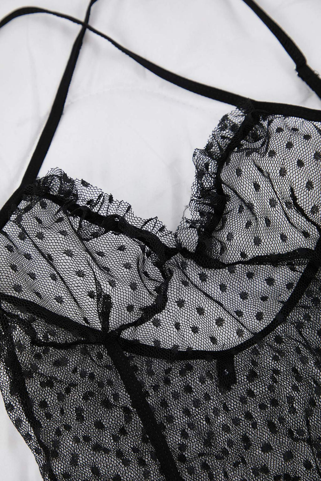 Siyah Tul Puantiyeli Bacak Bantl? Kaps?z Body THMAW26BD00017 - Trendyolmilla фото 6