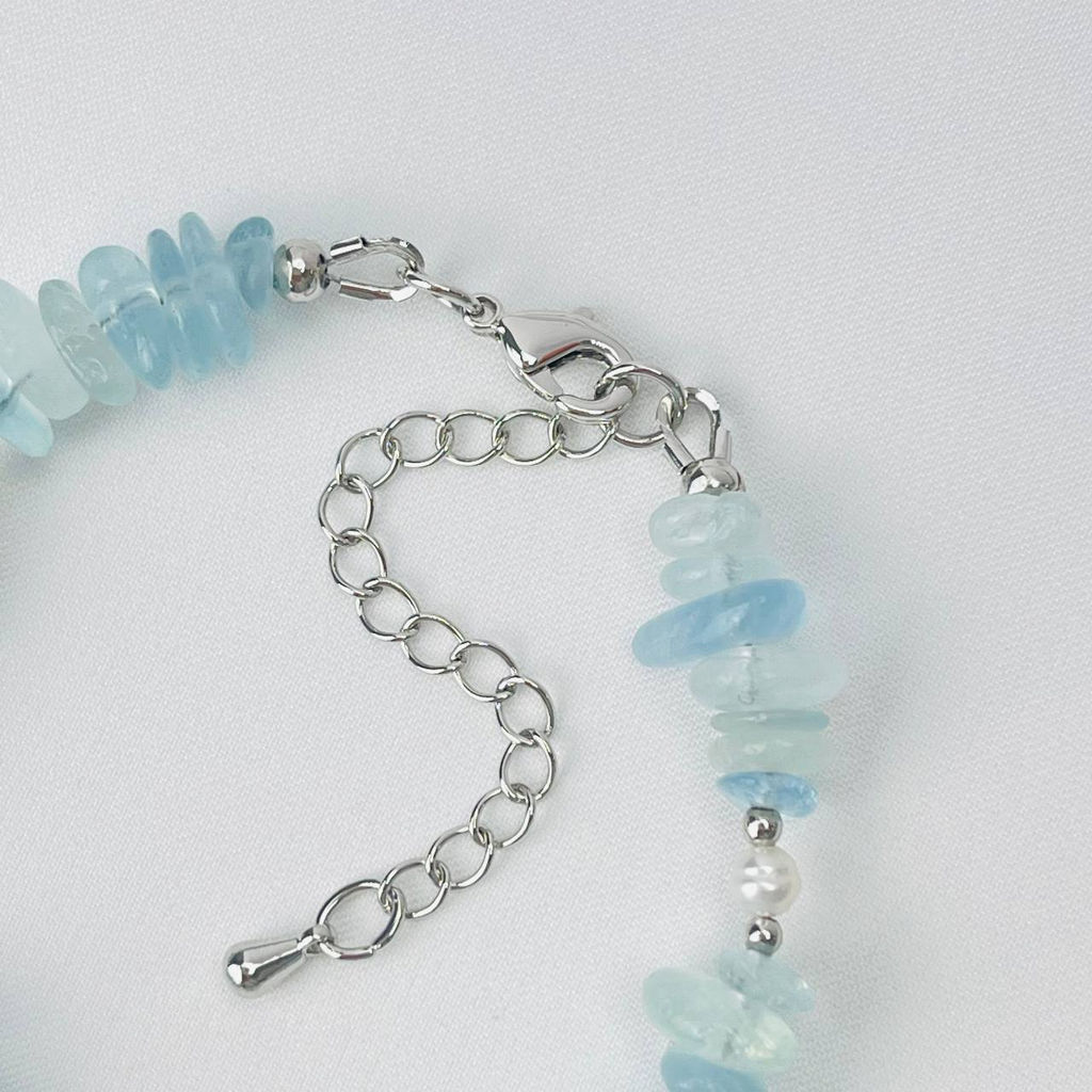 Браслет из Аквамарина и Жемчуга 17 см +