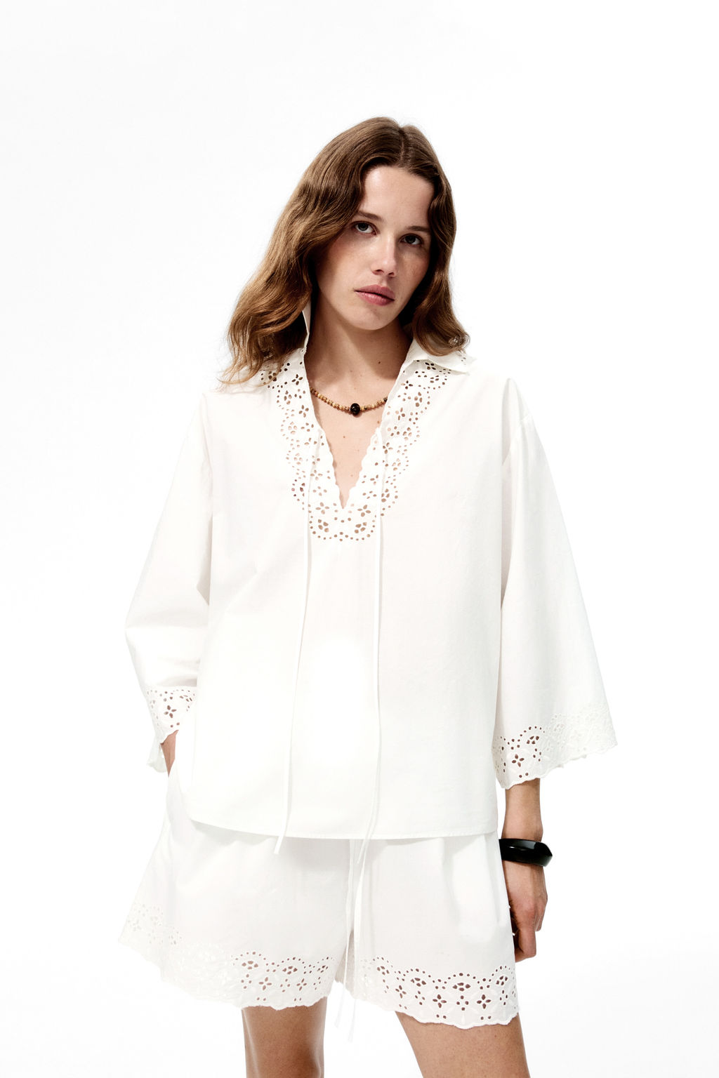 Pantal?n corto de algod?n con bordado ingl?s - H&m фото 3