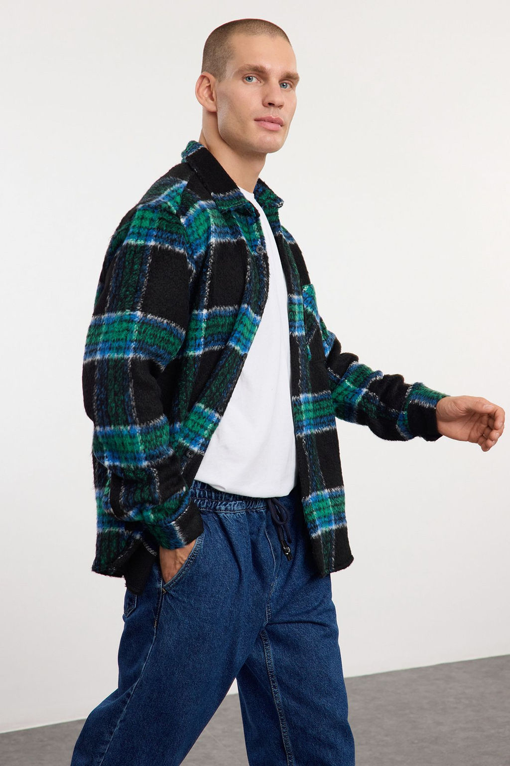 TRENDYOL MAN Ekru Unisex Oversize Fit K?sl?k Kareli Oduncu Gomlek Ceket TMNAW25GO00024 - Trendyolmilla фото 2
