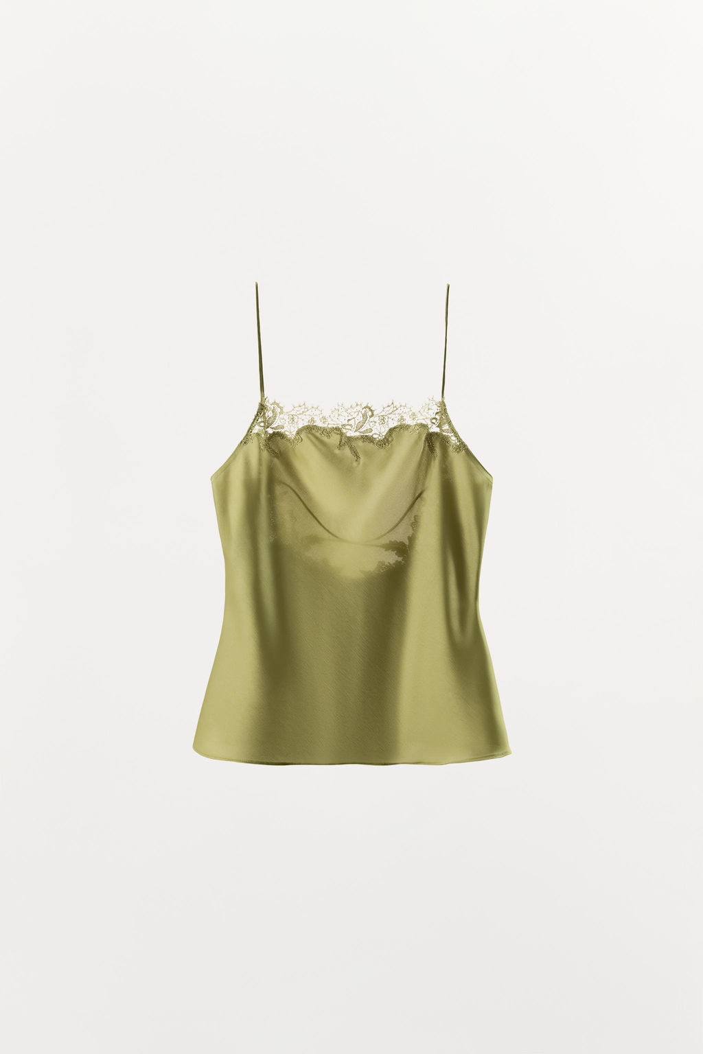 TOP LENCERO SATINADO ENCAJE / Verde - Zara фото 5