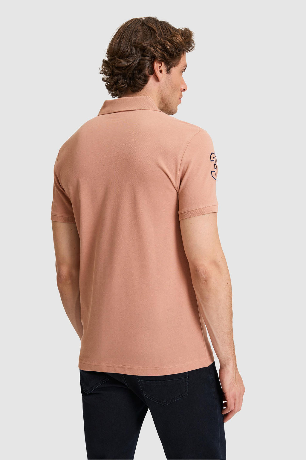 Erkek Slim Fit Polo Yaka Pudra Basic Ti__rt