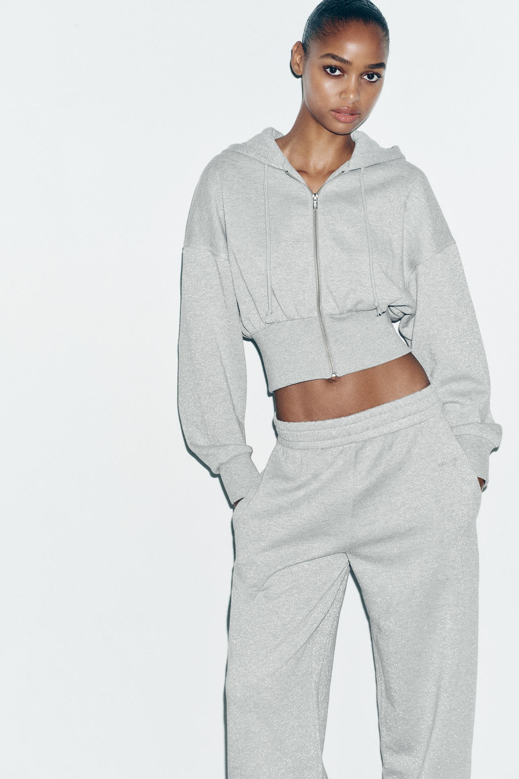 METALLIC THREAD CROP HOODIE - Zara фото 3