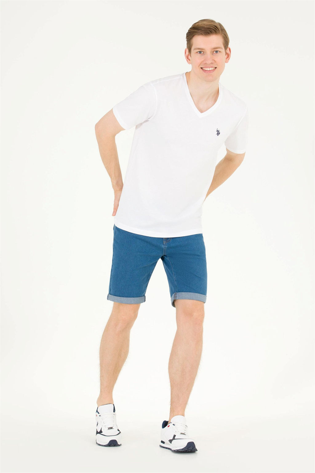 U. S. Polo Assn Мужская белая базовая футболка с v-образным вырезом - U.s. polo assn фото 10