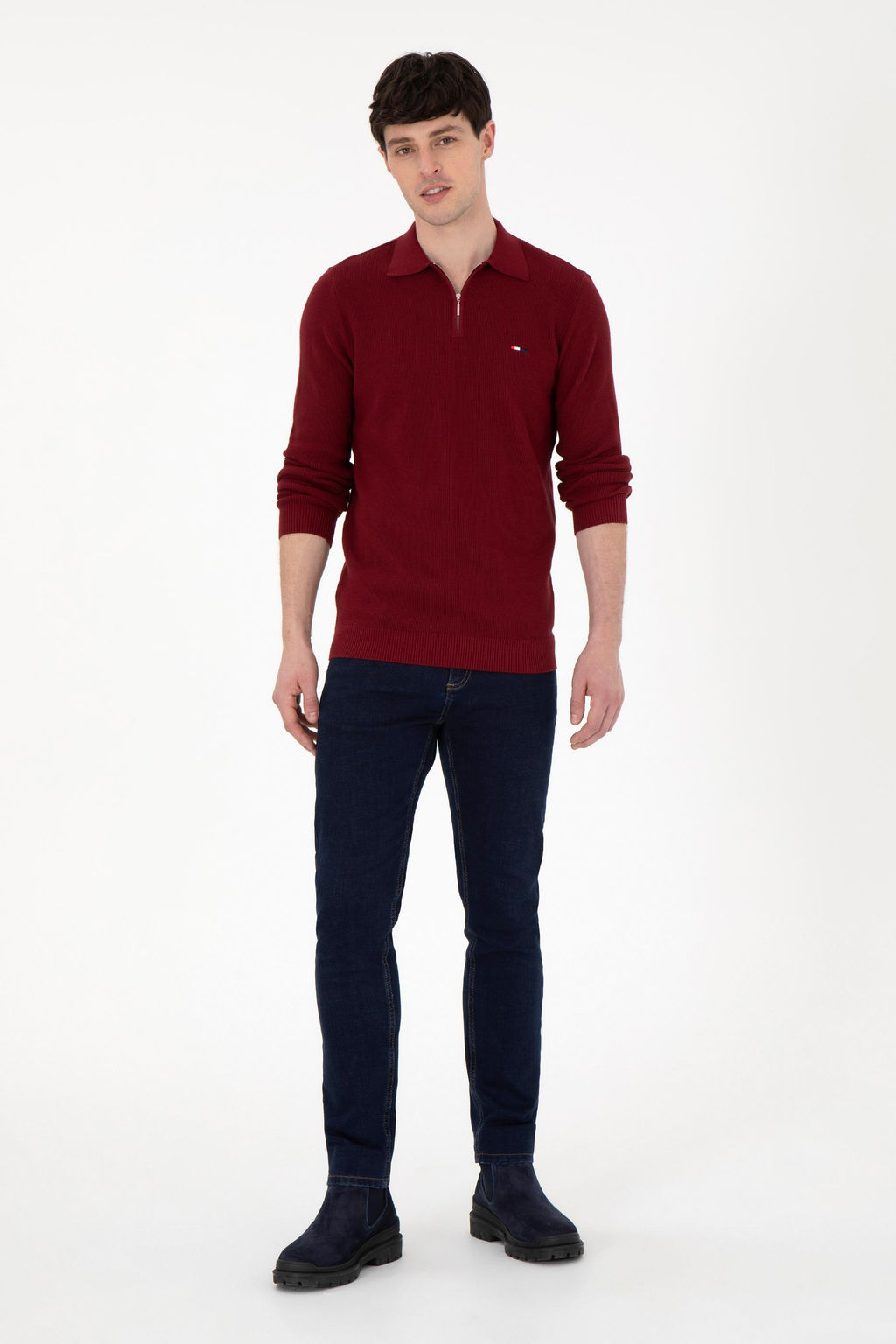 Erkek Regular Fit Yar_m Fermuarl_ Bordo Basic Kazak - U.s. polo assn фото 4