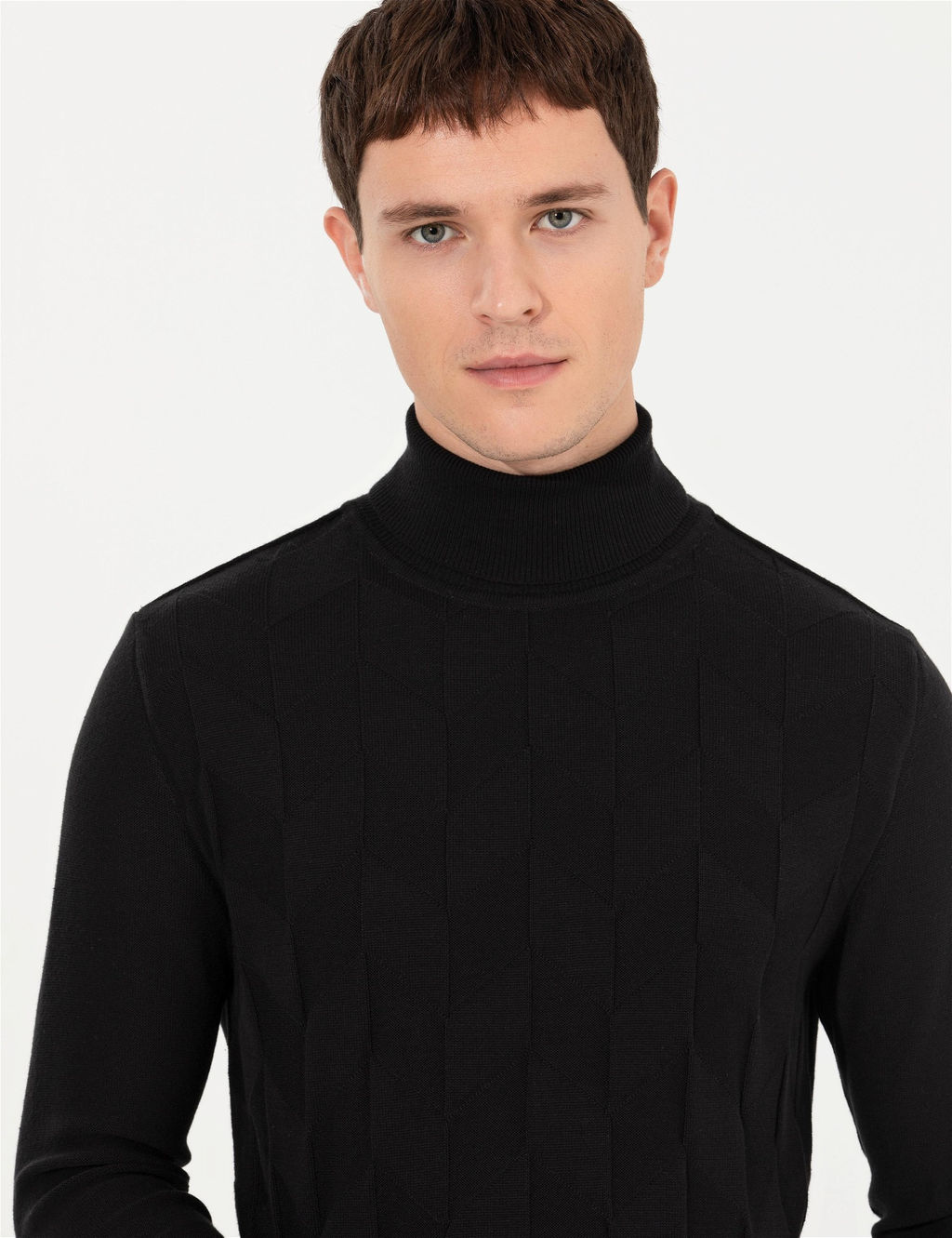 Siyah Slim Fit Bal_k__ Yaka Triko Kazak