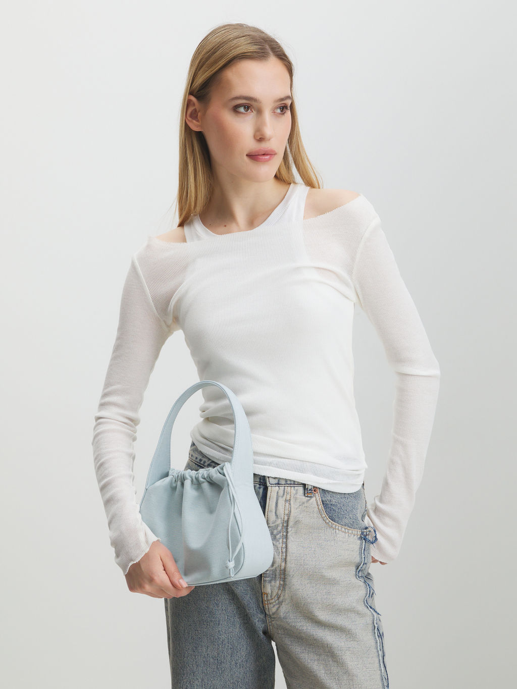 Женская сумка с ручками из денима MAISON DAVID LOLA Артикул 4354480, бледно-голубой  фото 2