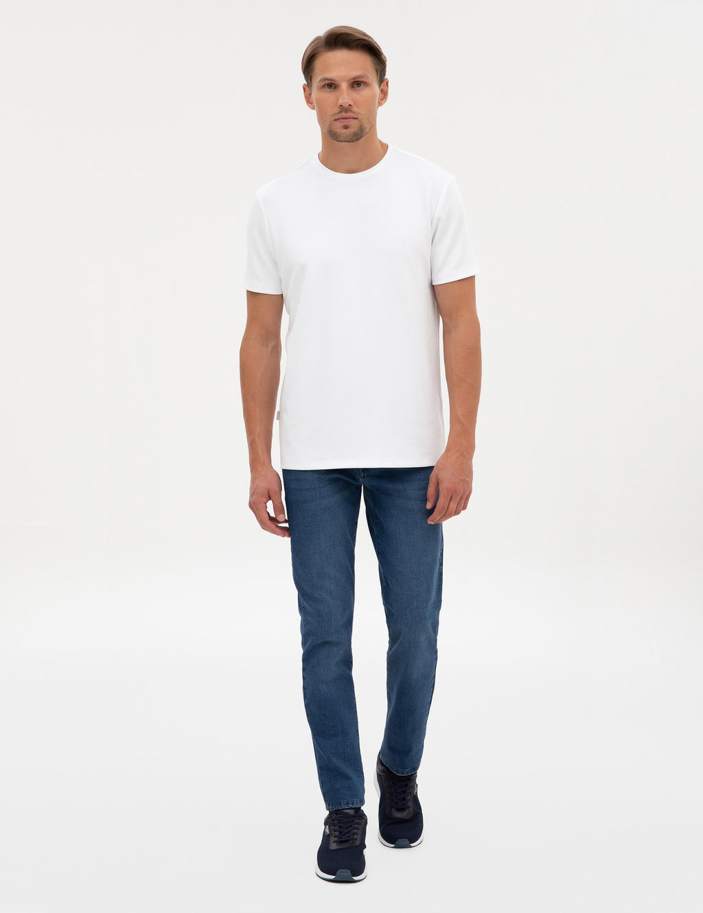 Beyaz Regular Fit Kal_n Dokulu Bisiklet Yaka Basic Ti__rt - Pierre cardin фото 4