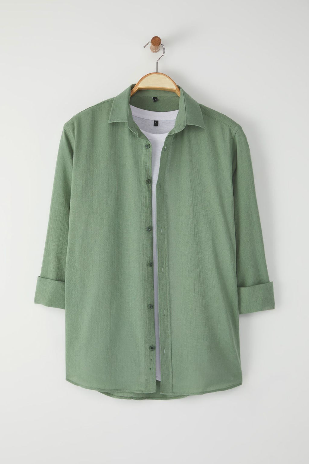 TRENDYOL MAN Haki Regular Fit Apoletli Burusuk Efektli Keten Gorunumlu Gomlek TMNSS23GO00061 - Trendyolmilla фото 5