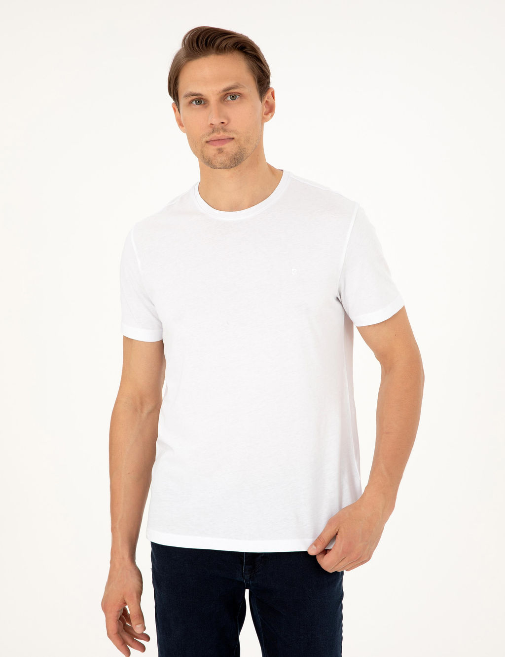 Beyaz %100 Pamuk Slim Fit Bisiklet Yaka Basic Ti__rt - Pierre cardin фото 3