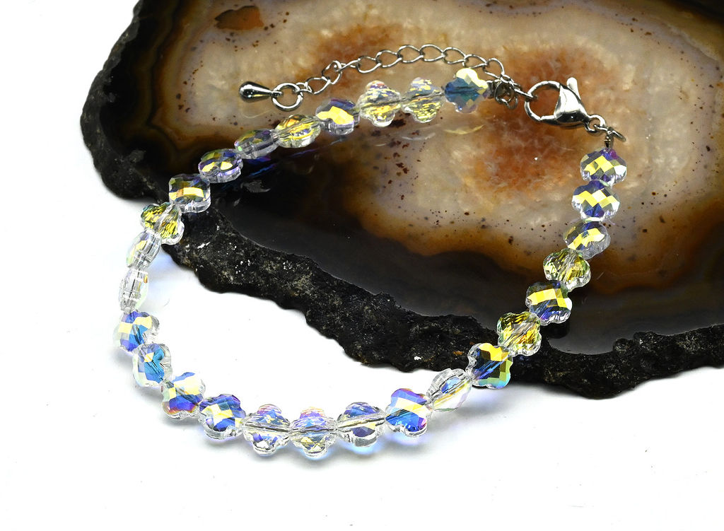 Браслет из циркона клевер 6мм, цв.хрусталь хамелеон, 18см