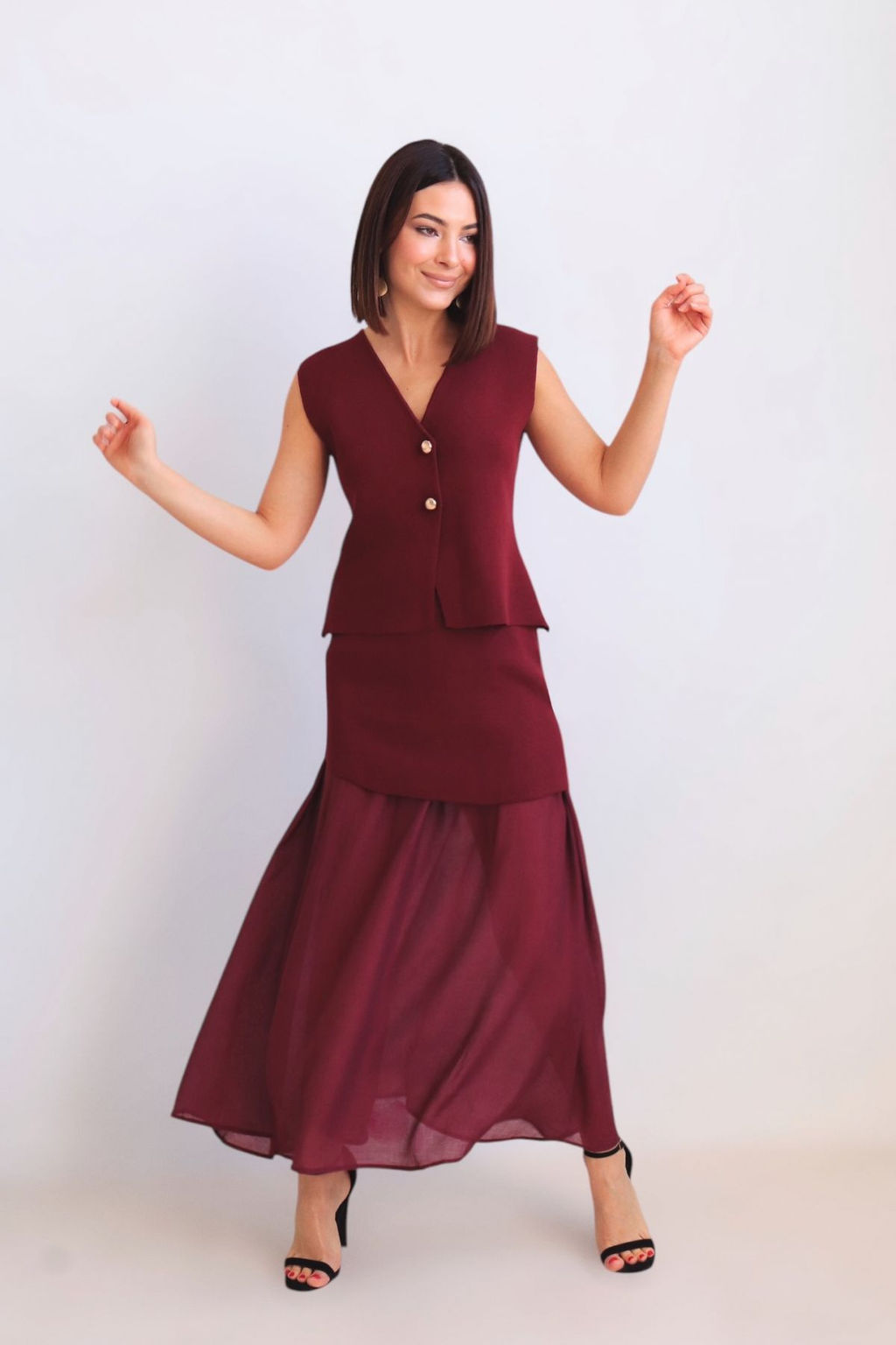 Martichelli Костюм с юбкой и жилетом бордовый  фото 8
