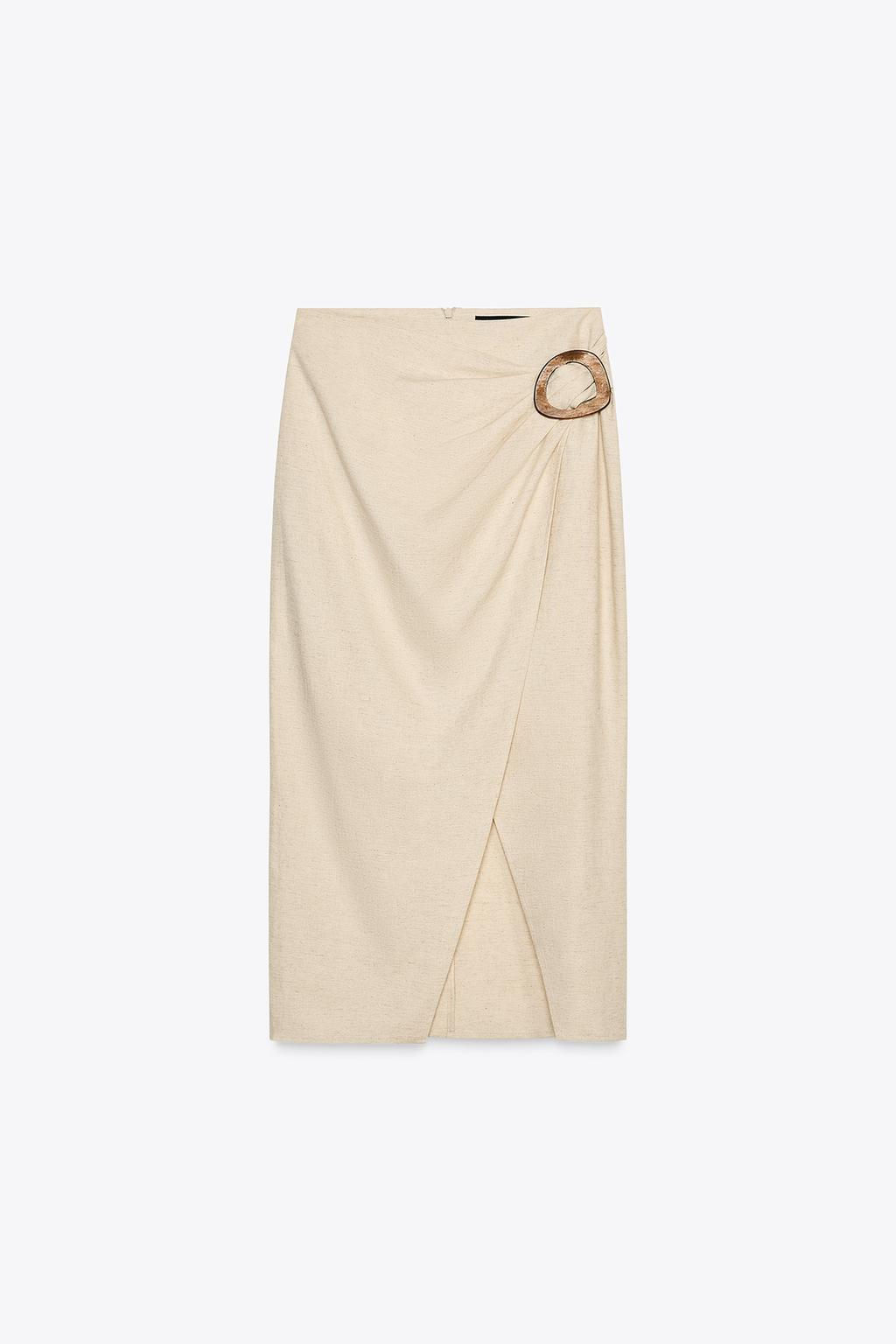 LINEN BUCKLE MIDI SKIRT - Zara фото 5