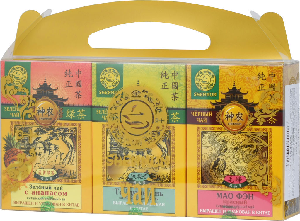 SHENNUN. Чайный набор Те Гуань Инь/Зеленый с ананасом/Мао Фэн 250 гр. карт.упаковка