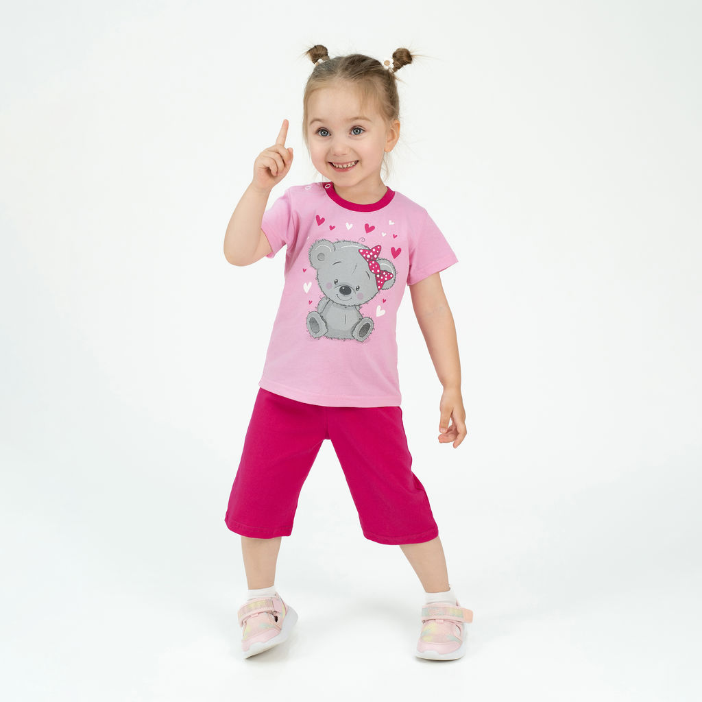 Костюм детский розовый/темная малина принт мишка 7057п (80, 52)