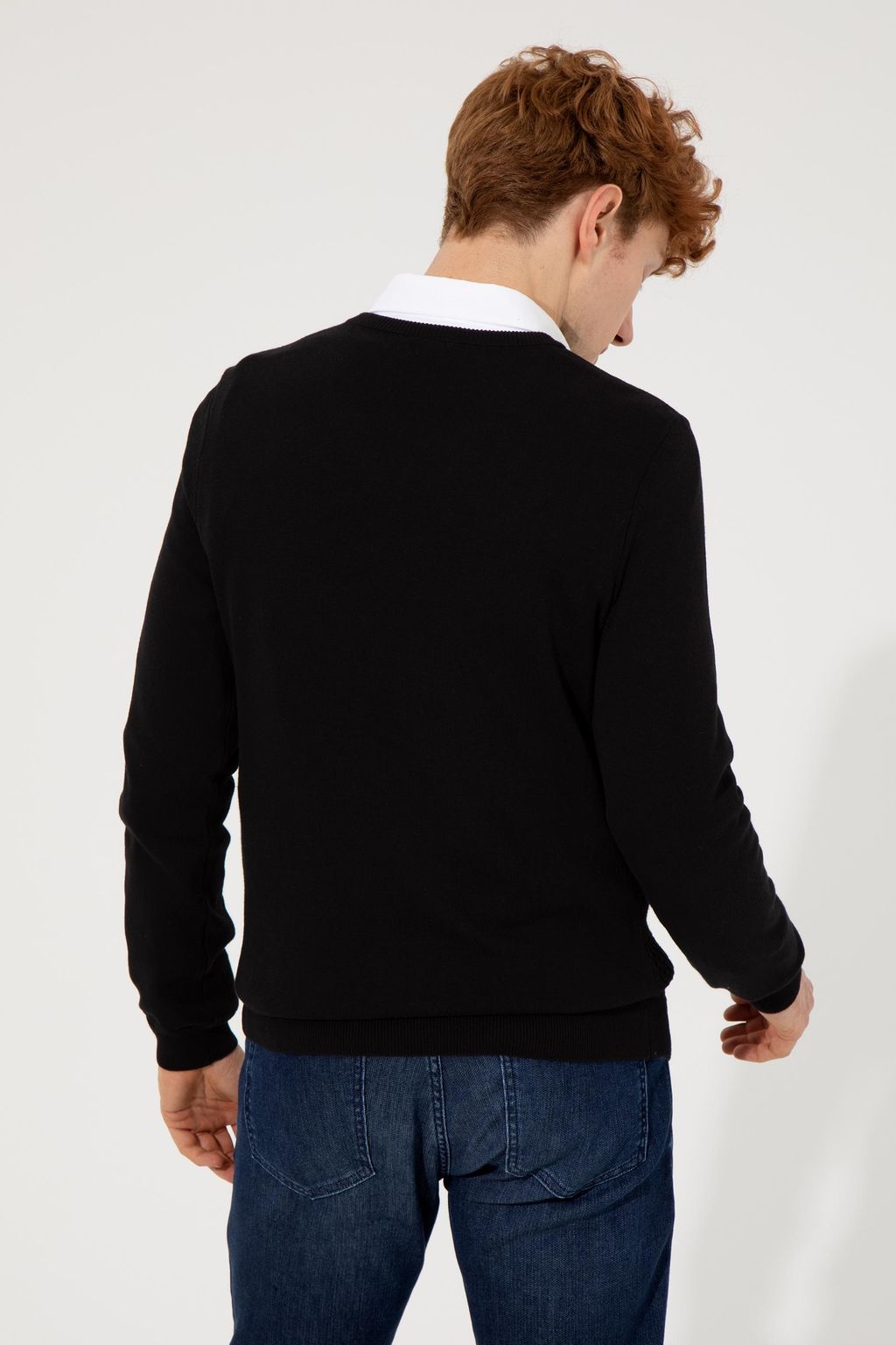 U. S. Polo Assn Мужской черный базовый трикотажный свитер с v-образным вырезом - U.s. polo assn фото 5