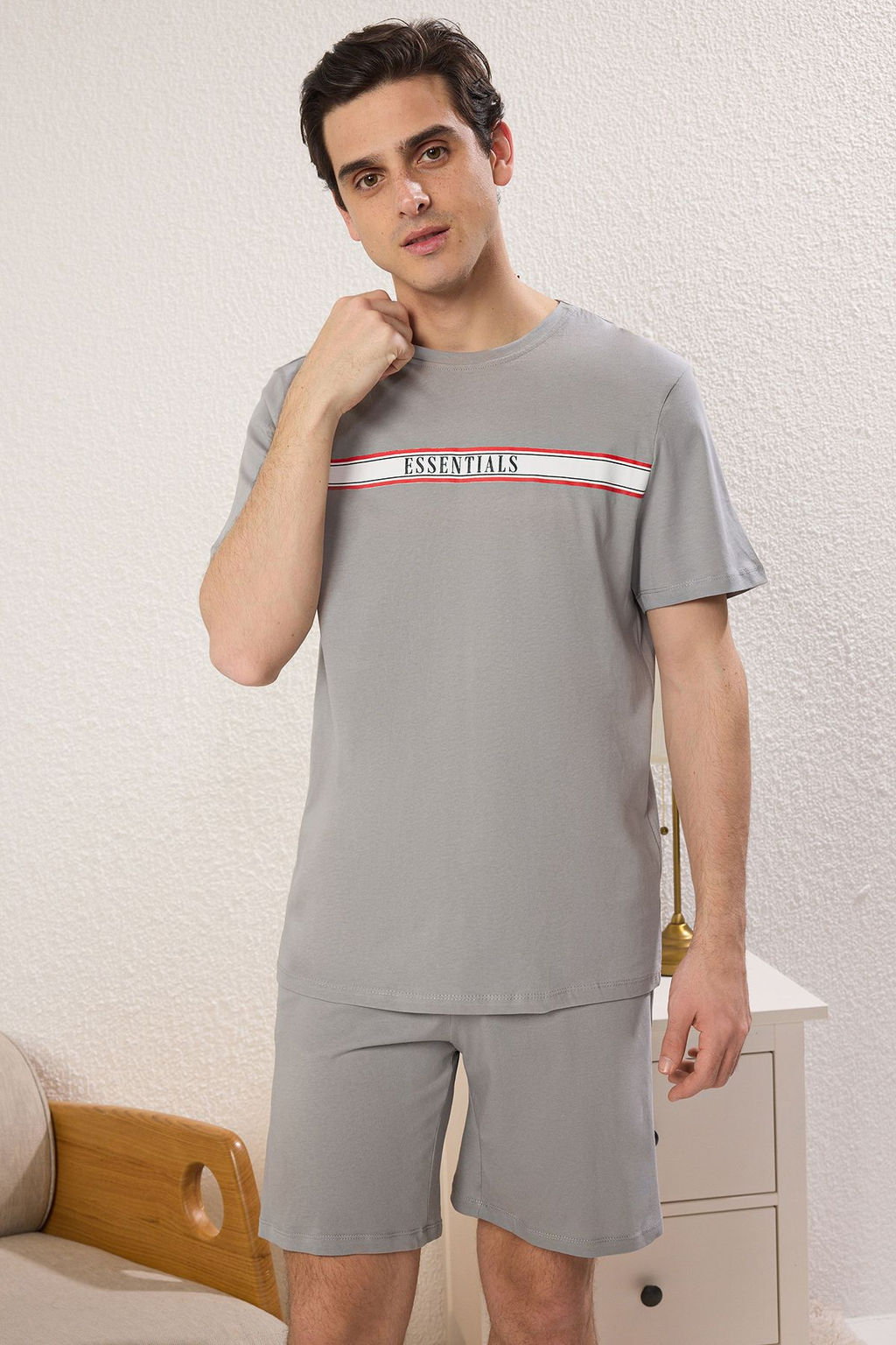 TRENDYOL MAN Gri Regular Fit Bask?l? Sortlu Orme Pijama Tak?m? TMNSS25PT00016 - Trendyolmilla фото 11