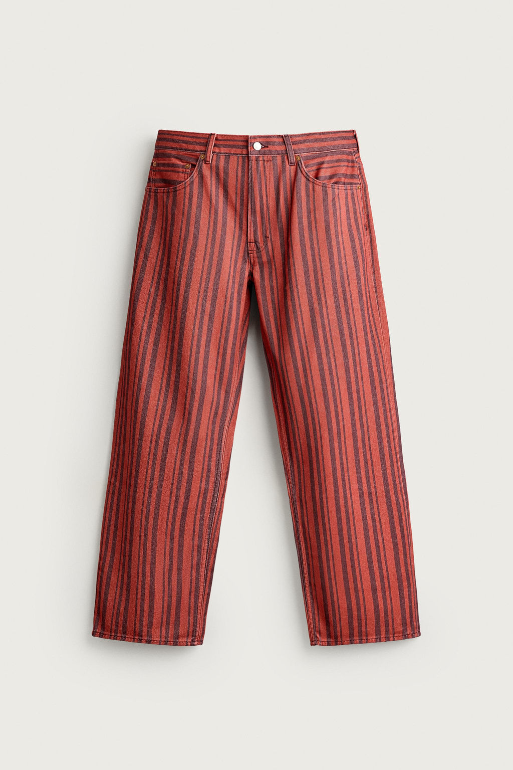 PANTAL?N STRAIGHT FIT RAYAS / Rojo