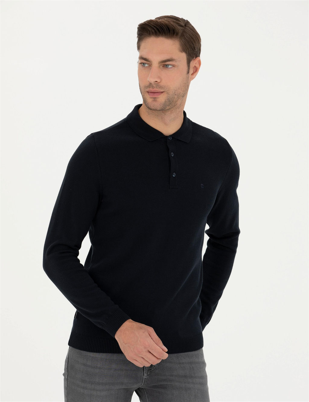 Lacivert Slim Fit Polo Yaka Basic Triko Kazak