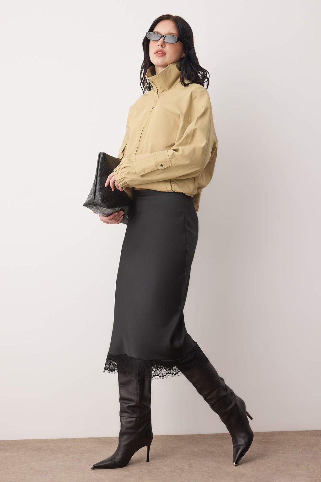 Siyah Dantel Detayl? Midi Boy Saten Etek TWOAW26ET00169 - Trendyolmilla фото 2