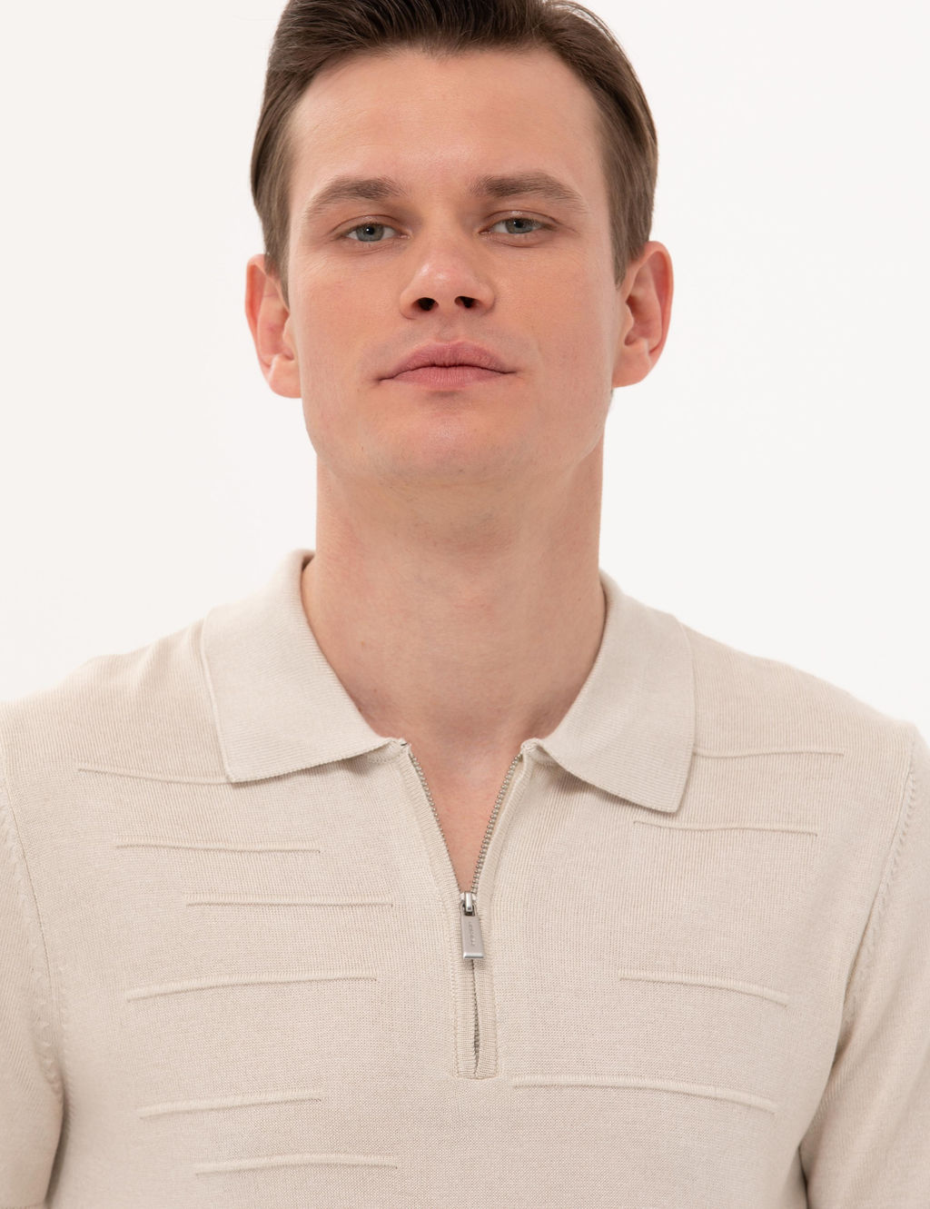 Bej Slim Fit Fermuarl_ Polo Yaka Triko Ti__rt - Pierre cardin фото 2