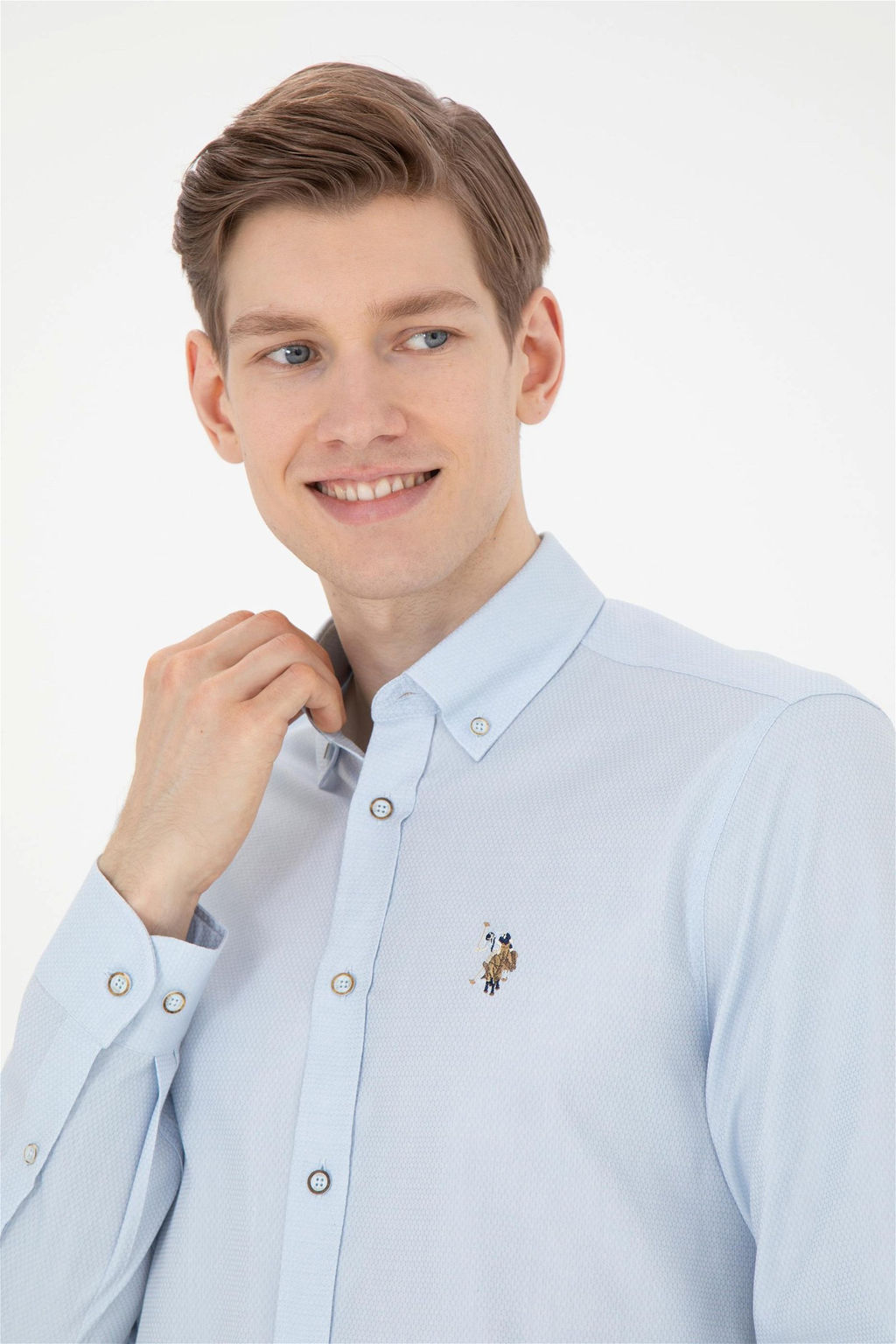 Мужская голубая базовая рубашка с длинным рукавом - U.s. polo assn фото 2