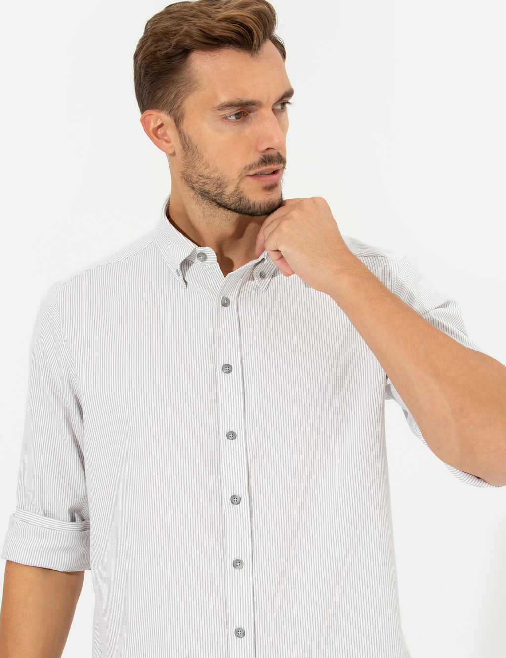 A__k Gri Slim Fit Uzun Kollu G_mlek