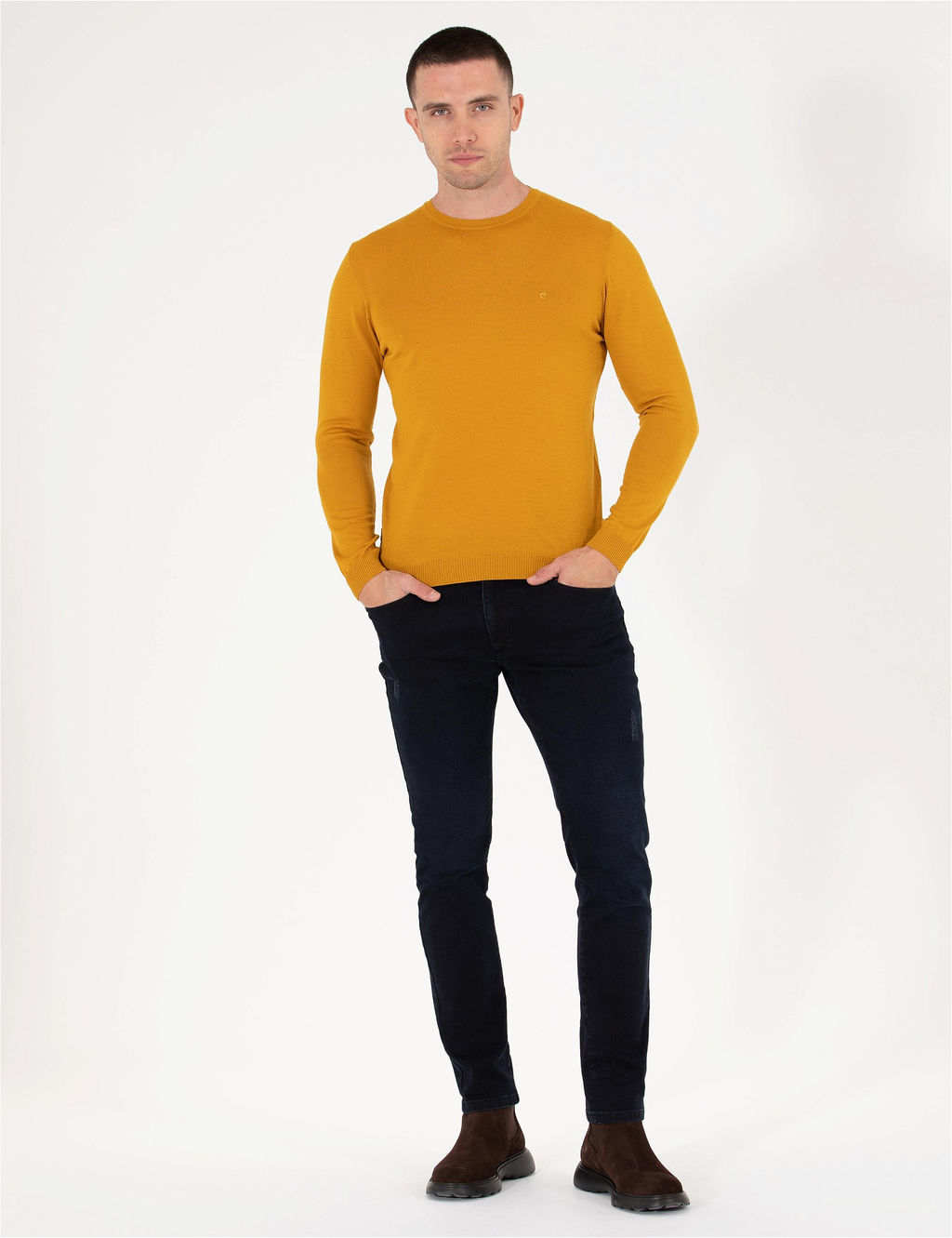 Safran Slim Fit Bisiklet Yaka Y_n Kar___ml_ Basic Triko Kazak - Pierre cardin фото 3
