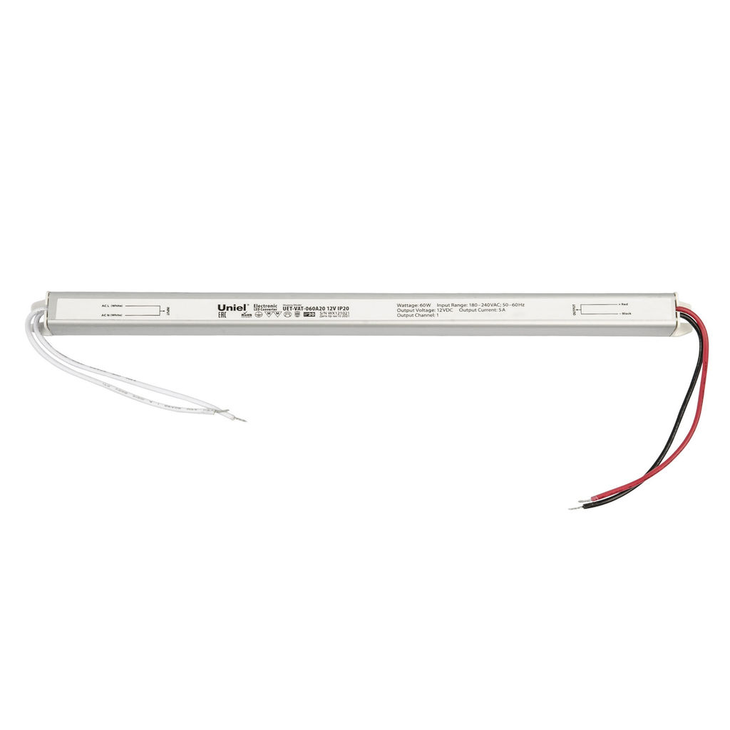 UET-VAT-060A20 12V IP20 Блок питания ультратонкий, 60Вт. Металлический корпус. TM Uniel