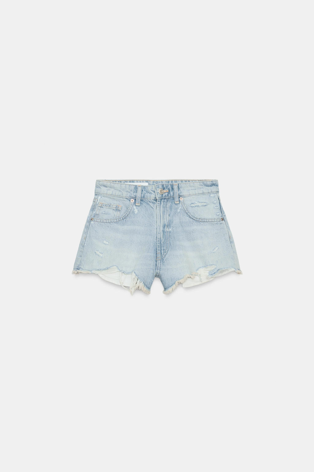 SHORTS DENIM TRF TIRO ALTO ROTOS / Azul claro - Zara фото 5