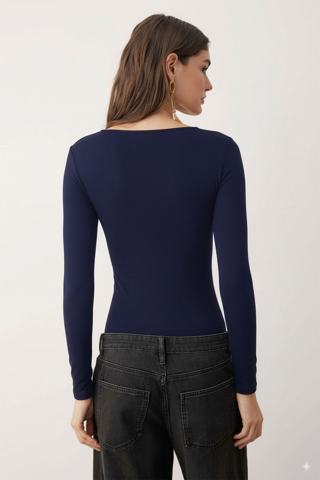 Lacivert Duz Asimetrik Yaka Uzun Orme Sandy Y?lbas? Body TPRAW26BD00023