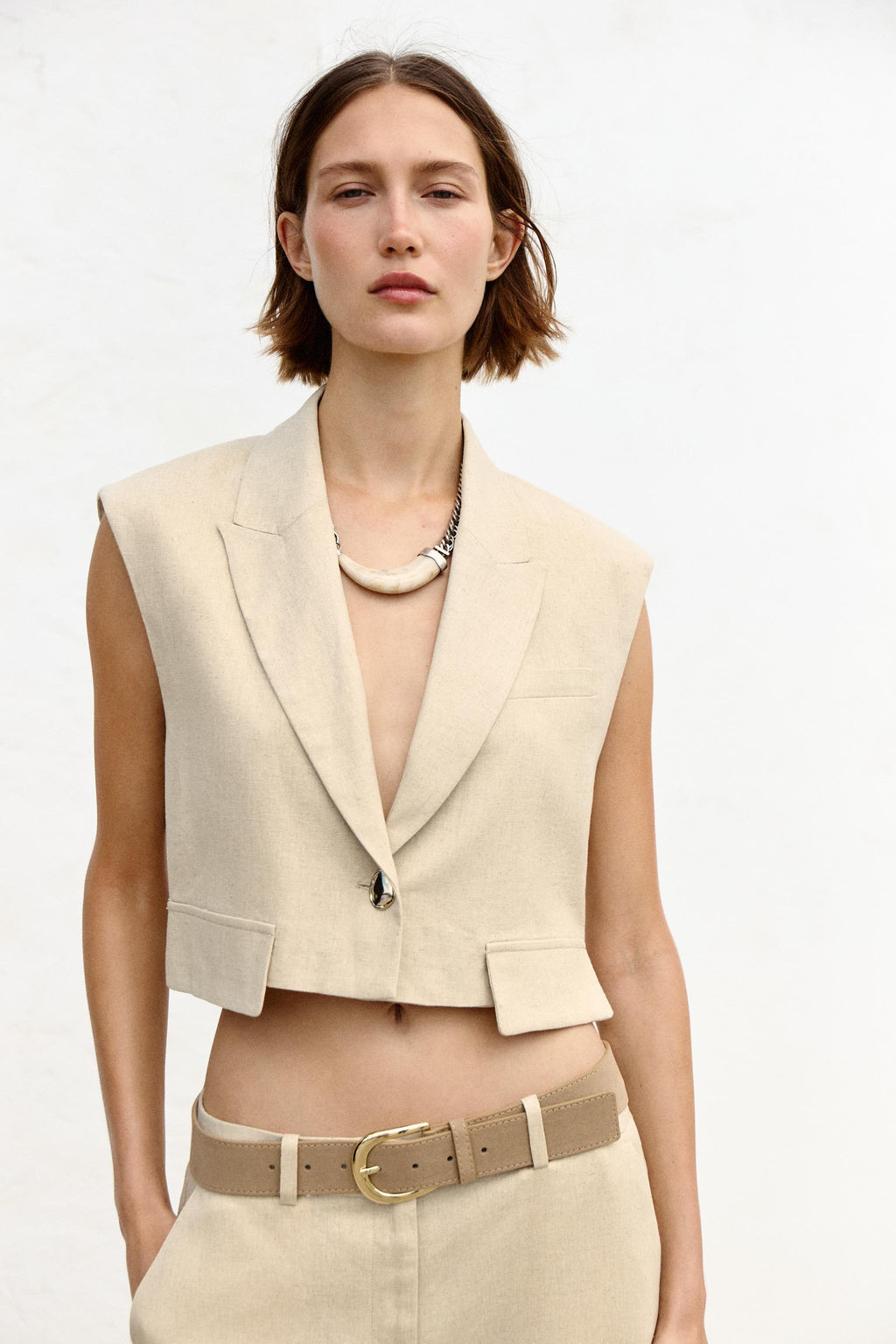 LINEN BLEND SHORT WAISTCOAT - Zara фото 12