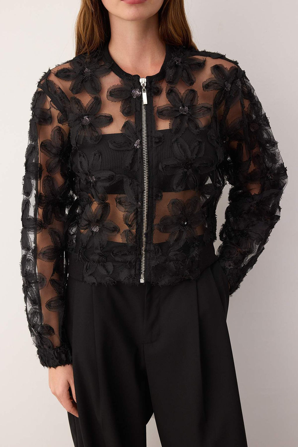 Siyah Cicekli Fermuarl? Dokuma Bomber Ceket TWOSS25CE00064 - Trendyolmilla фото 3