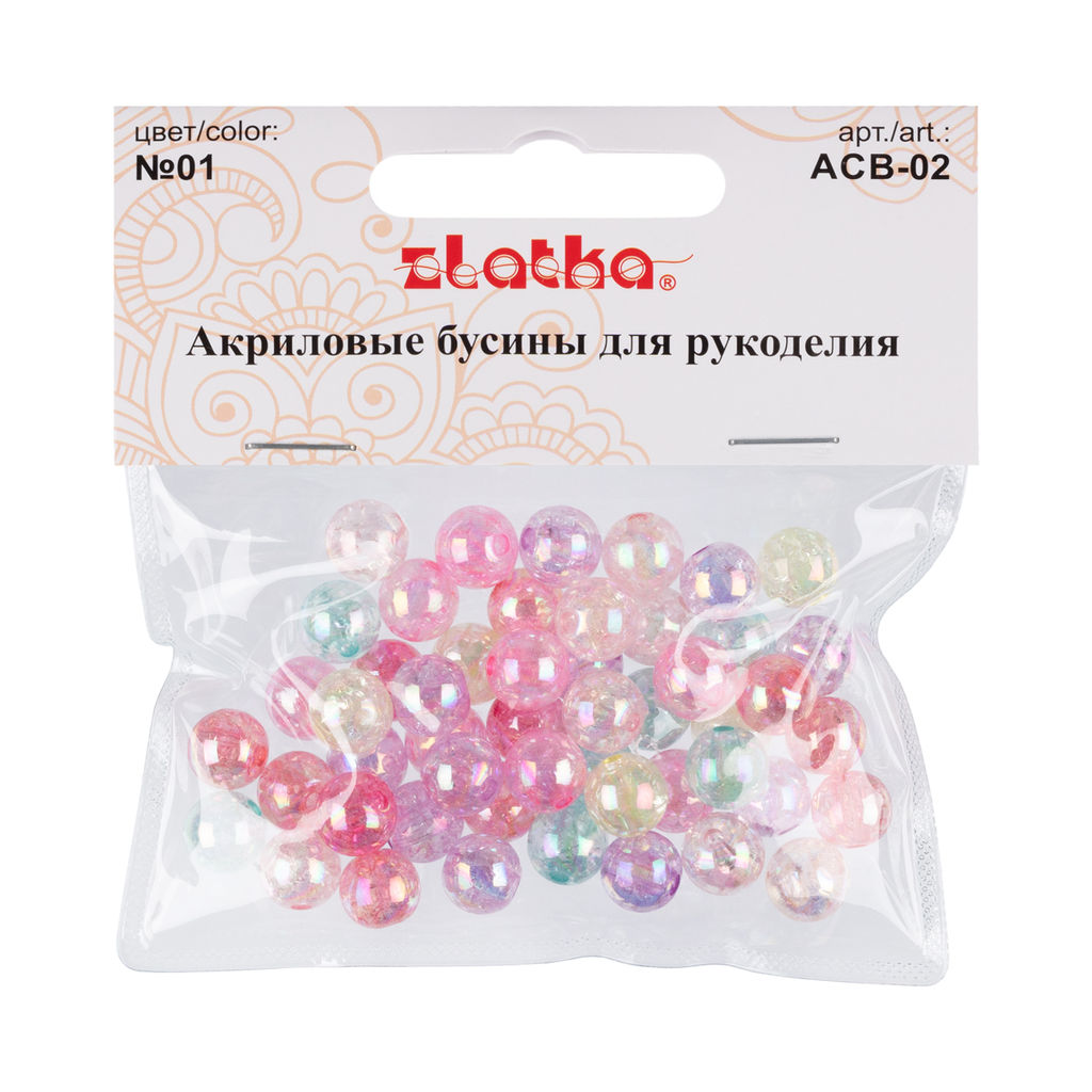 Бусина Zlatka акрил ACB-02 10 мм 25 г № 01 ассорти  фото 3