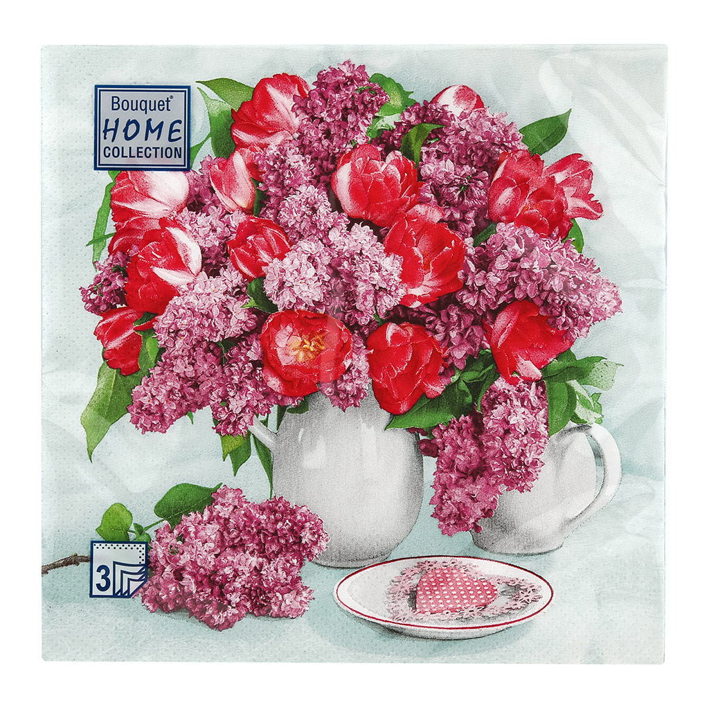 Салфетки бумажные Bouquet Home Collection Classic 33х33см, 3-х слойные, 20 штук в упаковке, 100% целлюлоза, Натюрморт с цветами (Россия)