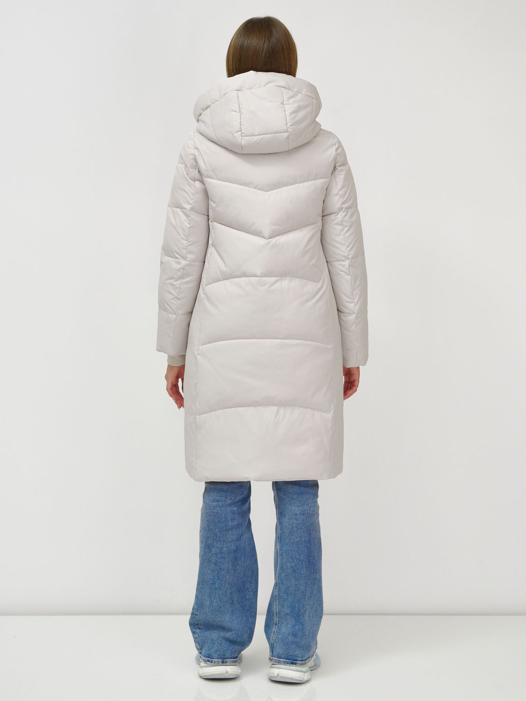 Куртка зимняя с капюшоном удлиненная стеганная бежевого цвета 9650B - Mtforce фото 5