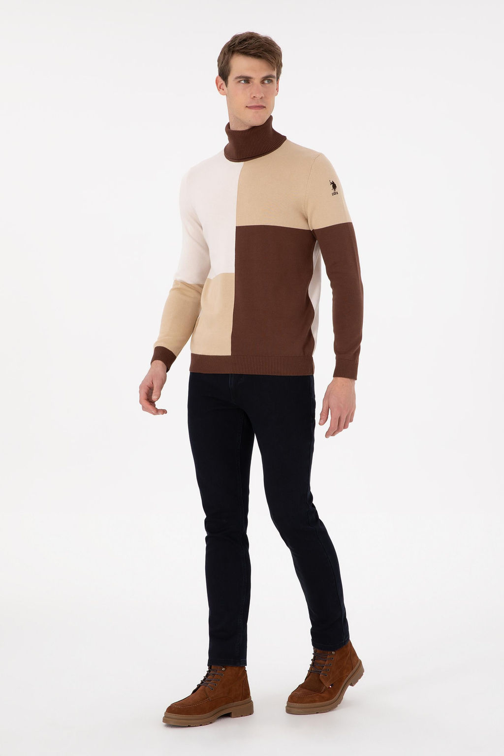 Erkek Slim Fit Bal_k__ Yaka Kum Kazak - U.s. polo assn фото 4
