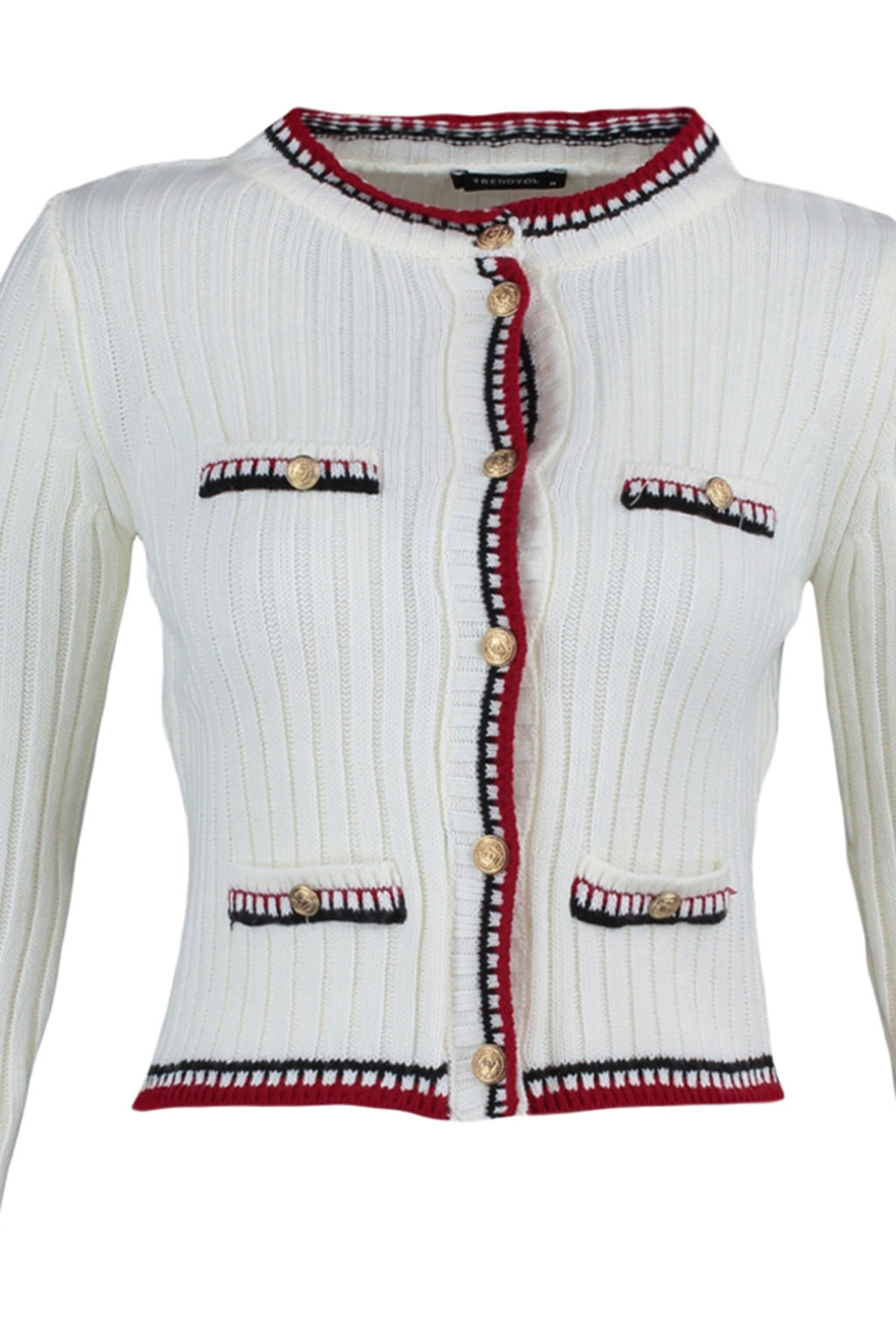 Ekru Crop Renk Bloklu Ceket Gorunumlu Triko H?rka TWOAW23HI00550