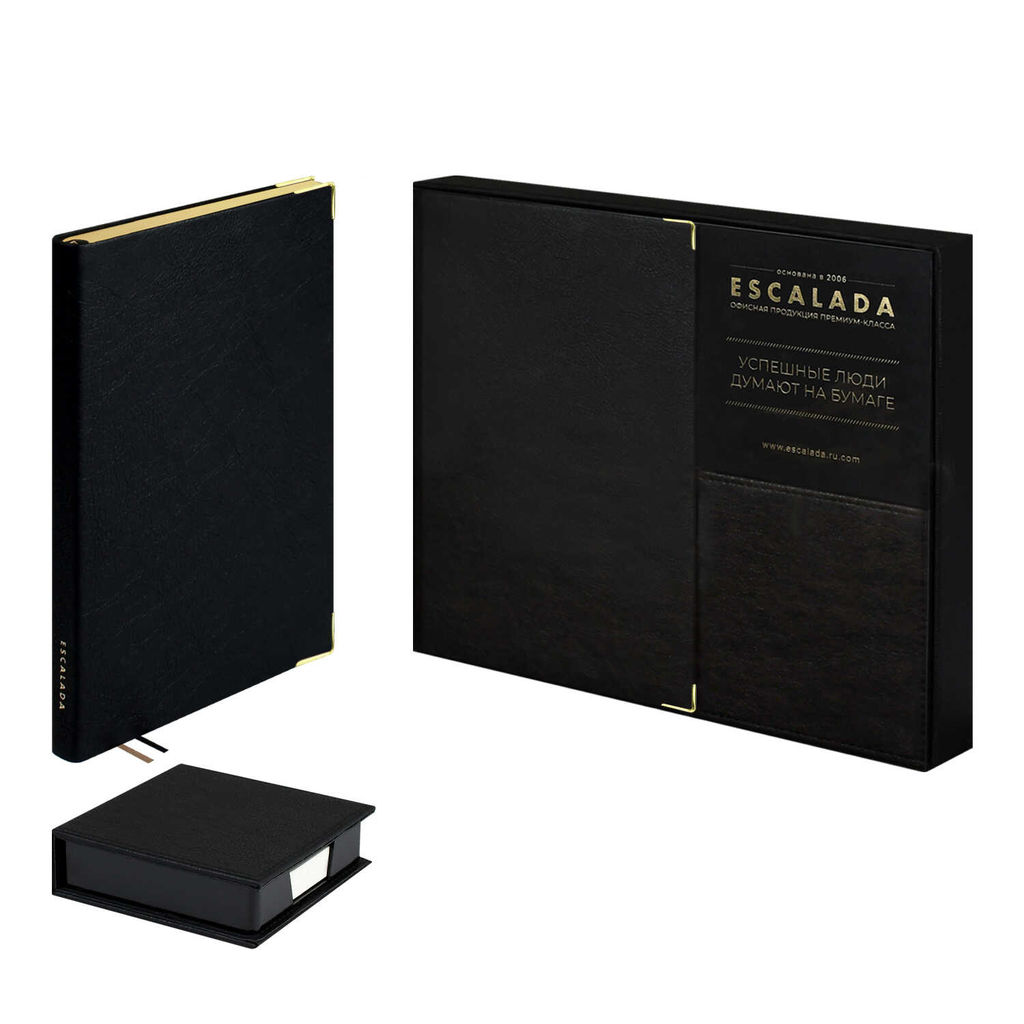 Ежедневник недатированный + подставка с блоком (набор подарочный) ESCALADA, А5, 160 л., арт. 70559/ 5 ШЕВРЕТ ГЛОСС ЧЁРНЫЙ