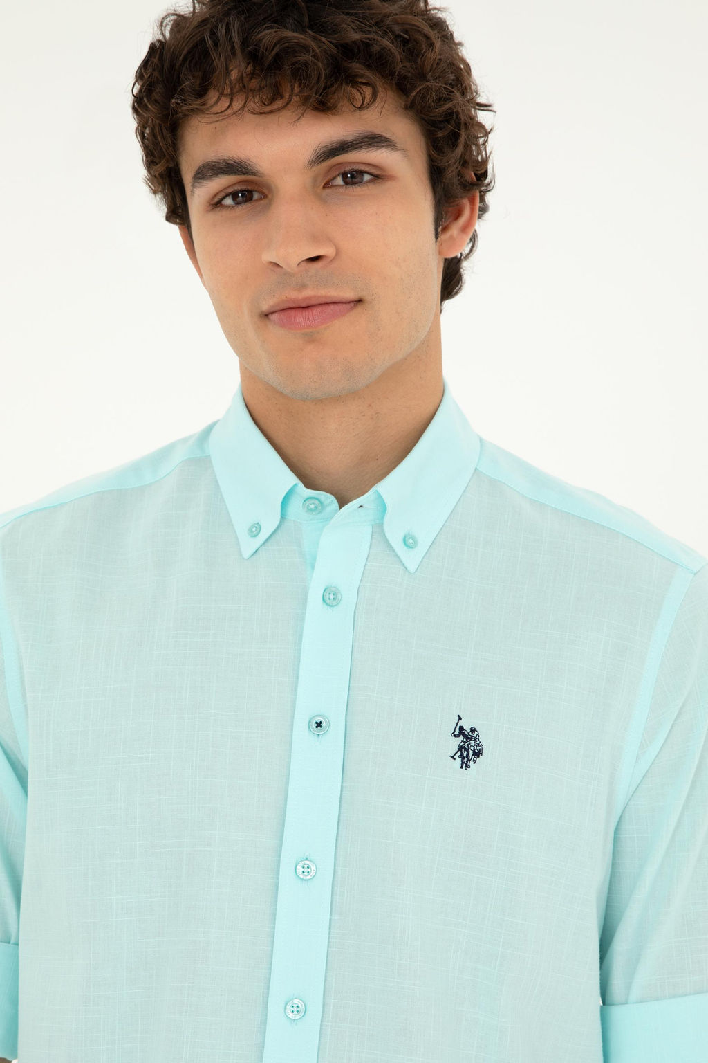 Рубашка мужская U.S. Polo Assn с длинным рукавом зеленая  фото 9