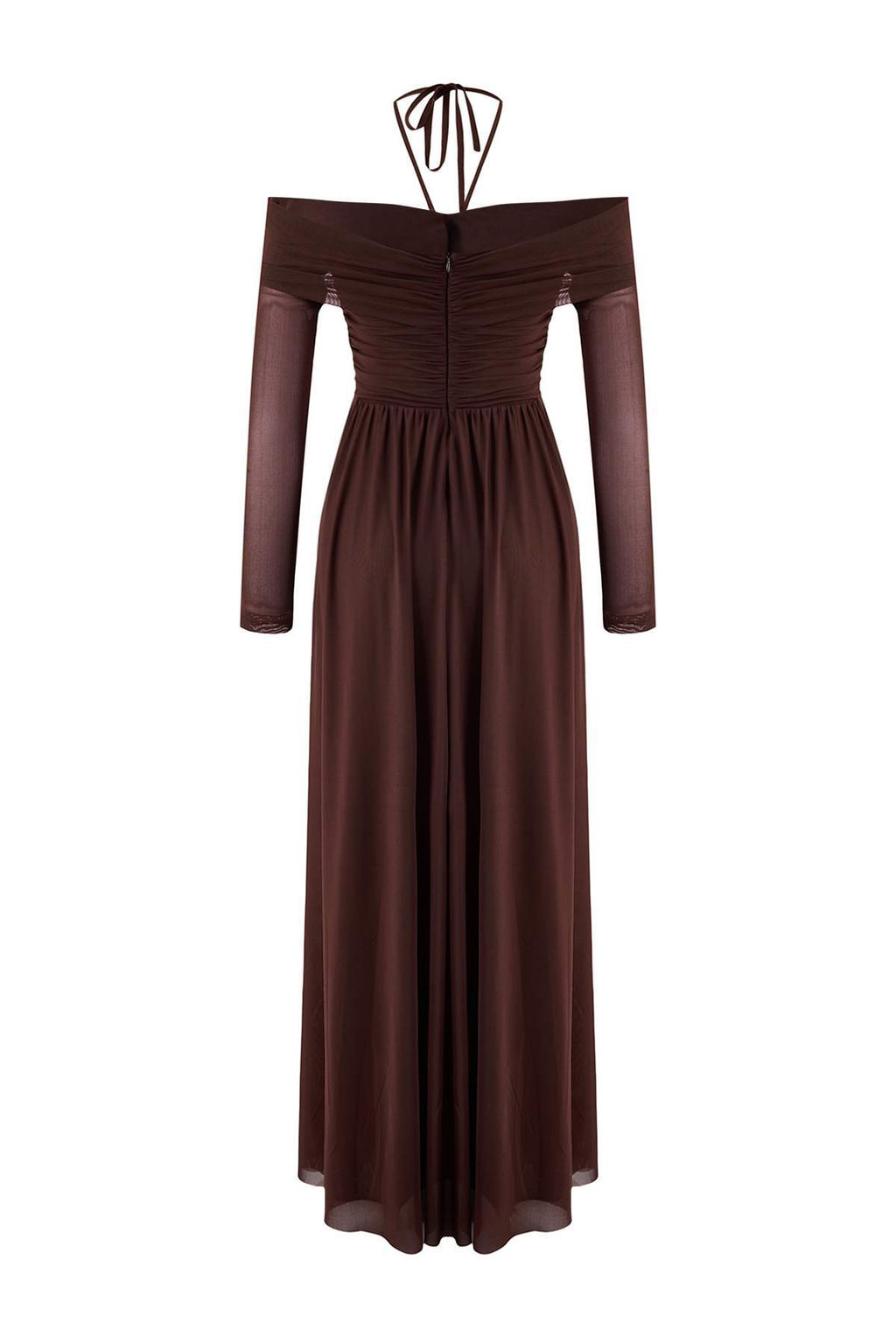 Kahverengi Tul Boyundan Baglamal? Etegi Belden Ac?lan Maxi Abiye & Mezuniyet Elbisesi TPRSS26AE00001