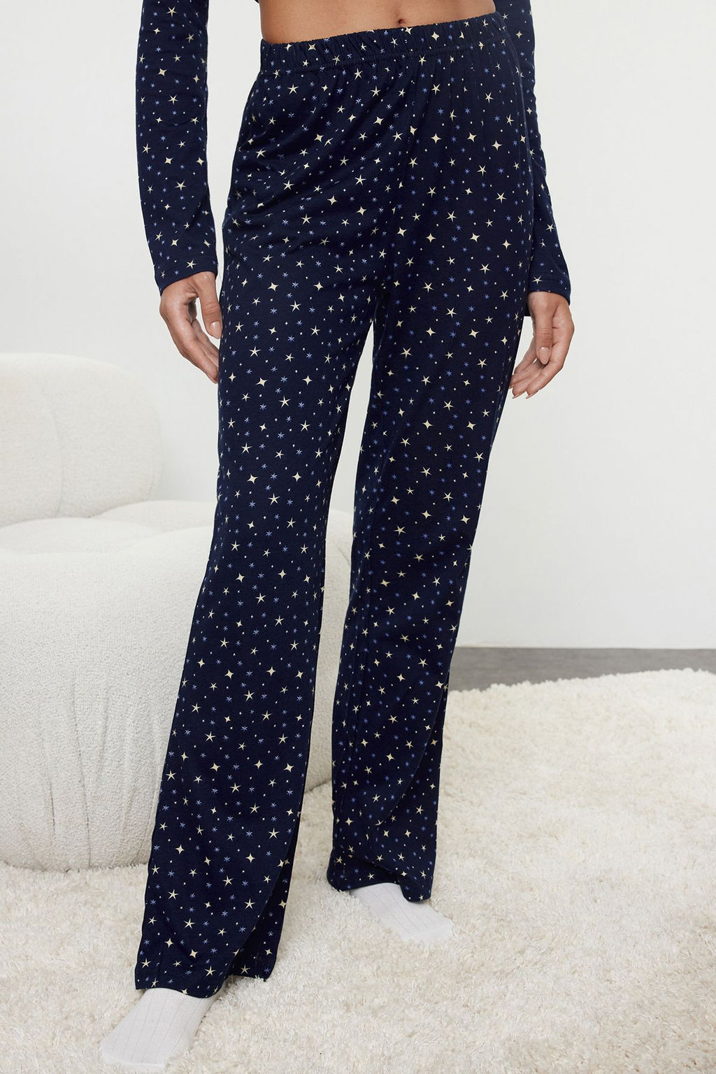 Trendyolmilla Lacivert %100 Pamuklu Galaksi Desenli Orme Pijama Tak?m? THMAW25PT00097  фото 8