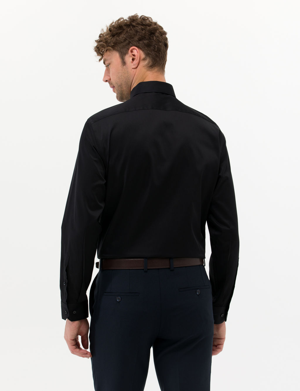 Siyah %100 Pamuk Parlak Saten Regular Fit Uzun Kollu Basic G_mlek