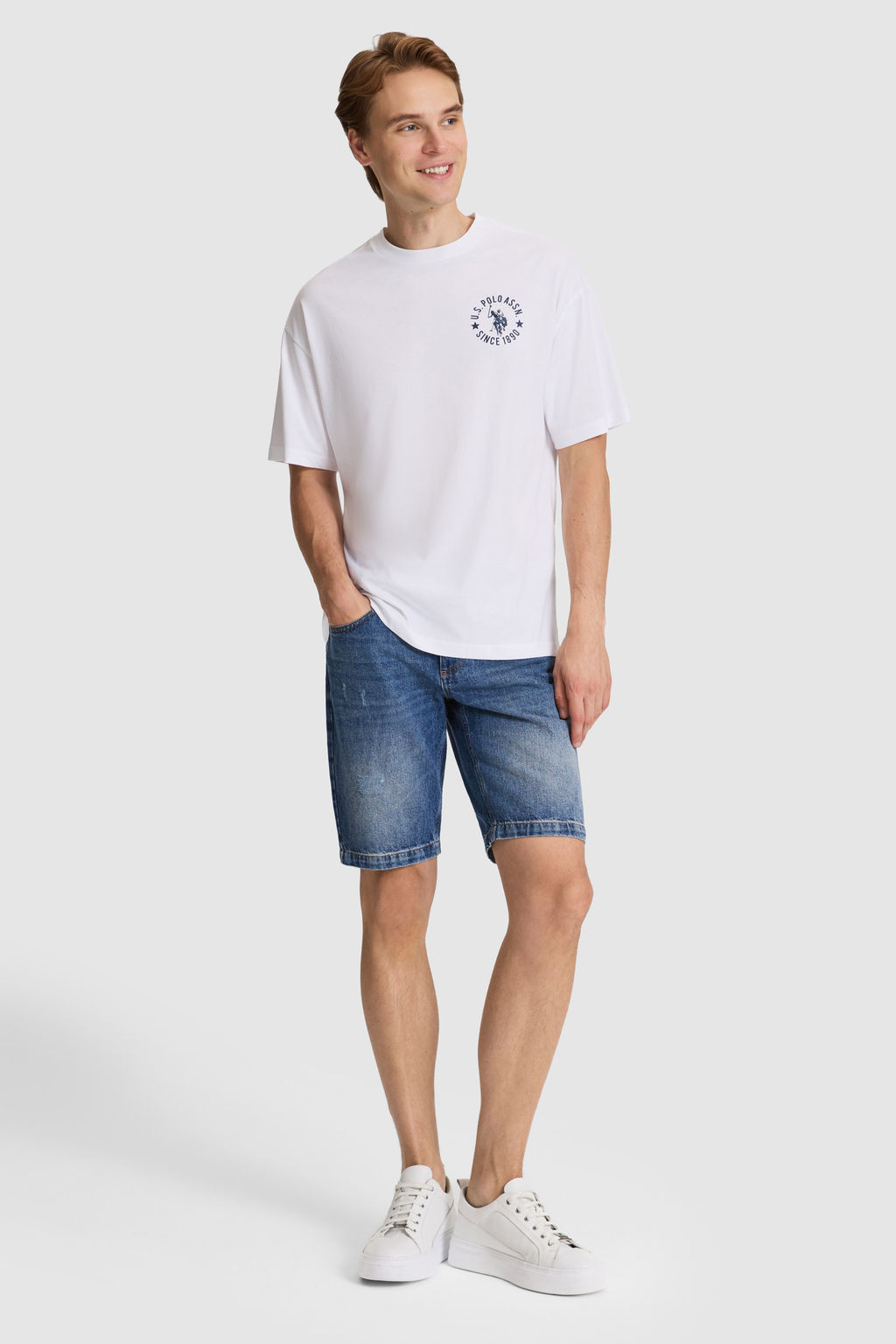 Erkek Beyaz Oversize Fit Bisiklet Yaka Ti__rt - U.s. polo assn фото 4