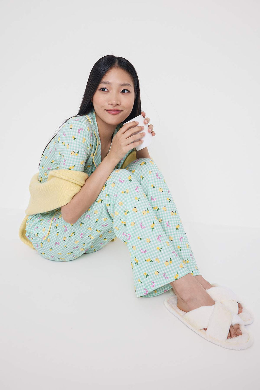 Teen Yesil Ekose ve Civcivli Biye Detayl? Orme Pijama Tak?m? THMAW26PT00027
