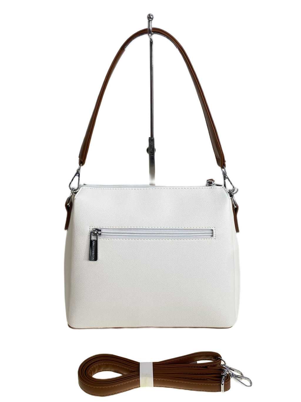 Женская сумка из искусственной кожи, цвет белый с шоколадом - Greta фото 2